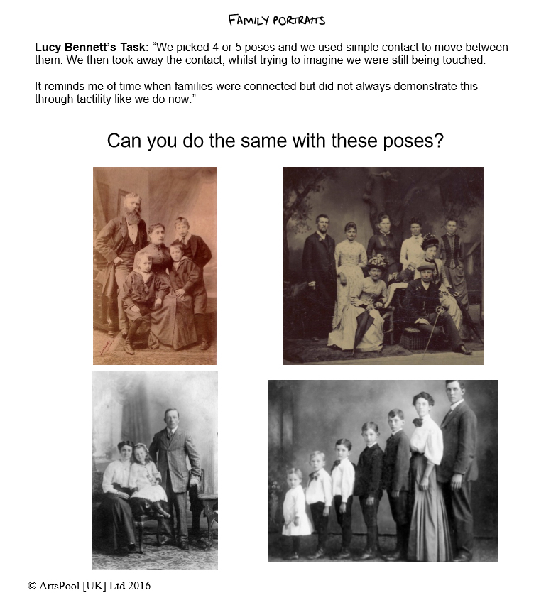 Example of task cards for the GCSE resource of Artificial Things. Image grid with four black and white, old fashioned family portraits. 