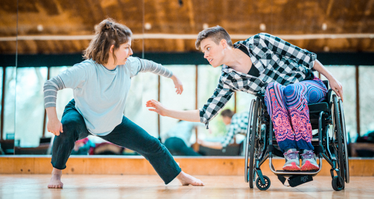 Abbie and Kat dancing in the studio.